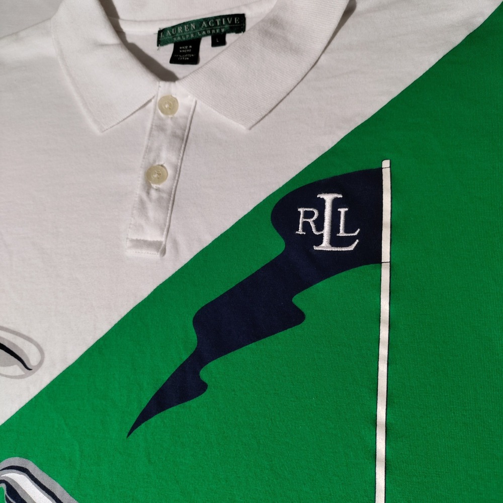 Lauren Active Ralph Lauren Golf Club Graphic Polo Shirt White Green Women Large - Picture 4 of 12